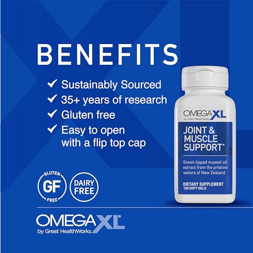 OmegaXL Joint Support Supplement - Natural Muscle Support, Green Lipped Mussel Oil, Soft Gel Pills, Drug-Free, 120 Count