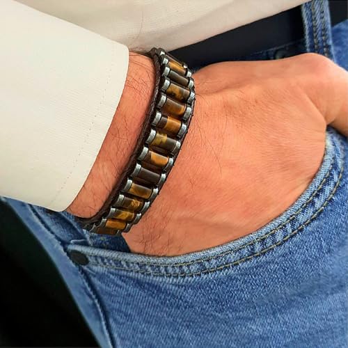 KSQS Healing Stone Chakra Wrap Bracelet for Women, Hematite Energy Bead Protection Bracelet for Anxiety and Stress, Jasper Leather Cuff Bracelet(#5)