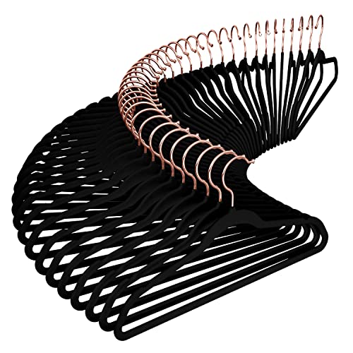 Velvet Clothes Hangers (50 Pack) Heavy Duty Durable Suit Hanger Vibrant Color Hangers Lightweight Space Saving Coat Hangers for Closet (Black-Rosegold)