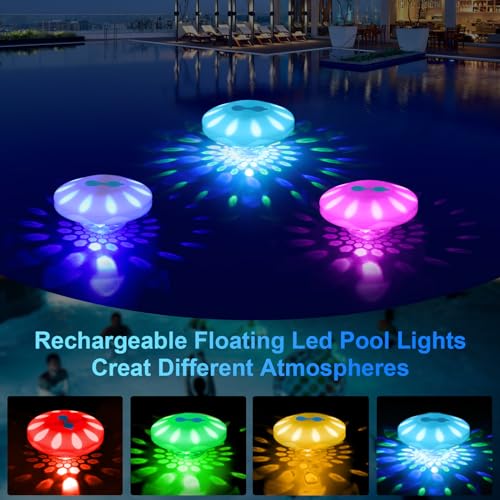 TEPENAR Rechargeable Floating Pool Lights: Remote Control Swimming Pool Lights Float with RGB Color Changing LED Pool Lights IP68 Waterproof Hut Tub Lights for Pool Pond Garden Party 1 Pack