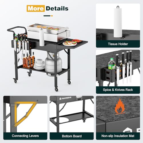 Outdoor Grill Table, Blackstone Griddle Stand, 440lbs Folding Grill Cart, Pizza Oven Table Stand for Onni,Food Prep Table with Wheels for Outdoor BBQ Camp Ninja Woodfire Grill Stand, 31" W x 17" D