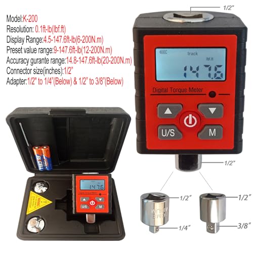 Soonkoda Digital Torque Adapter 1/2" Drive include adapters for 3/8" and 1/4" 4.5-147.6 ft-lb Torque Wench Converter with alarm torque settings torque meter tester