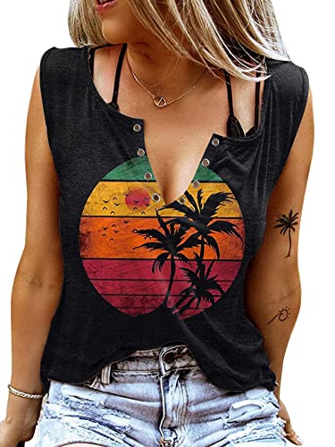 ETCYY Women Sleeveless V Neck Tank Tops Floral Print Loose Fit Causal Summer Country Music Ring Hole T Shirts(M.Print Rose)