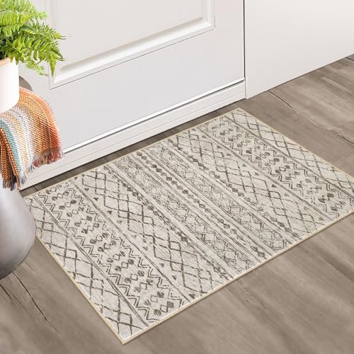 KUTA Boho Runner Rug for Hallway 2.6x14 Moroccan Washable Black Navy Blue Rug Non-Slip Vintage Long Runner Kitchen Rugs Soft Geometric Floor Carpet Runner for Bedroom Laundry Living Room