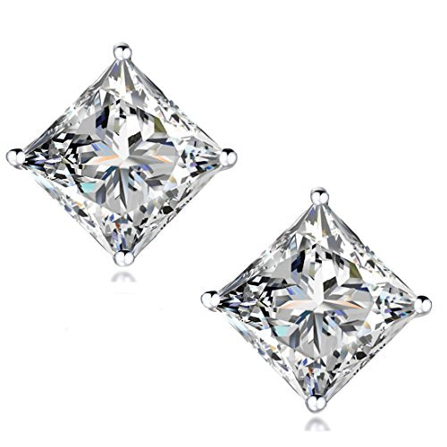 "STUNNING FLAME" 18K Gold Plated Sterling Silver Princess Cut Cubic Zirconia Stud Earrings for men women(w-4)