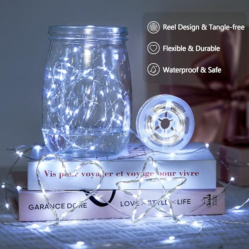 JMEXSUSS White Solar String Lights Outdoor Waterproof, 2 Pack Each 33FT 100 LED Solar Fairy Lights, 8 Modes Solar Christmas Lights for Outside Tree Garden Patio Wedding Decorations