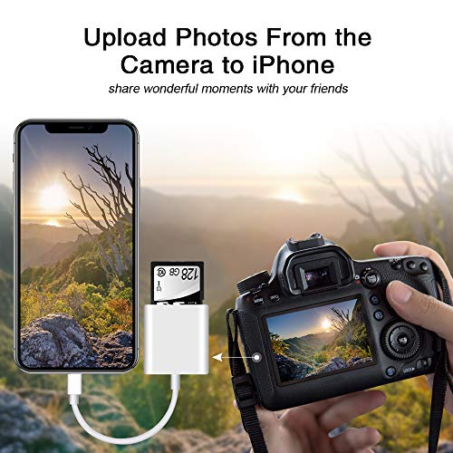 SD Card Reader for iPhone iPad Camera,Dual Card Slot Memory Card Reader Supports SD and TF Card Trail Camera Viewer Sd Card Adapter Portable Micro Sd Card Reader No Application Required Plug and Play