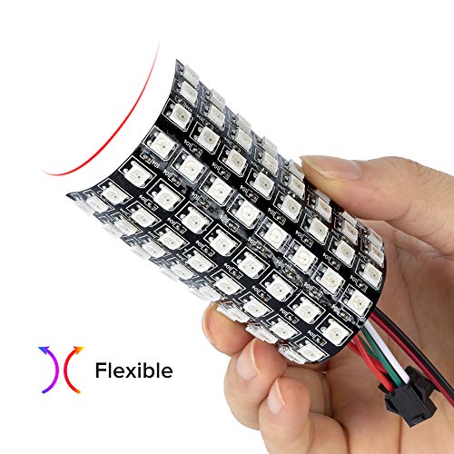 BTF-LIGHTING WS2812B RGB 5050SMD Individually Addressable Digital 8X8 64 Pixels 3.1in x 3.1in LED Matrix Panel Flexible FPCB Full Color Works with SP107E K-100C etc Image Video Display DC5V