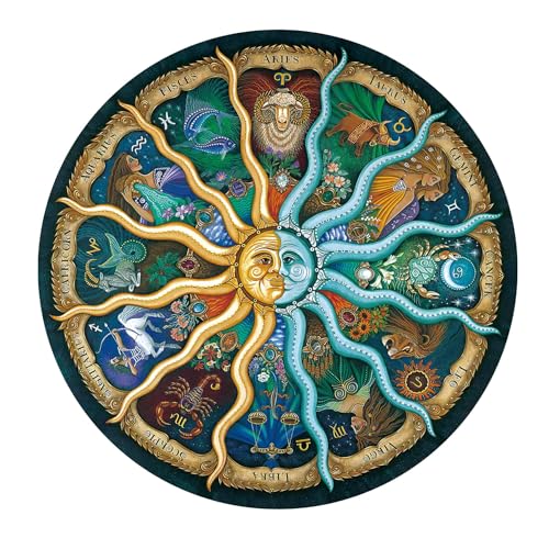 1000 Pieces Zodiac Jigsaw Puzzles for Adults Kids Teen Round Puzzle Game Toys Gift Zodiac Horoscope 26.7" x 26.7"