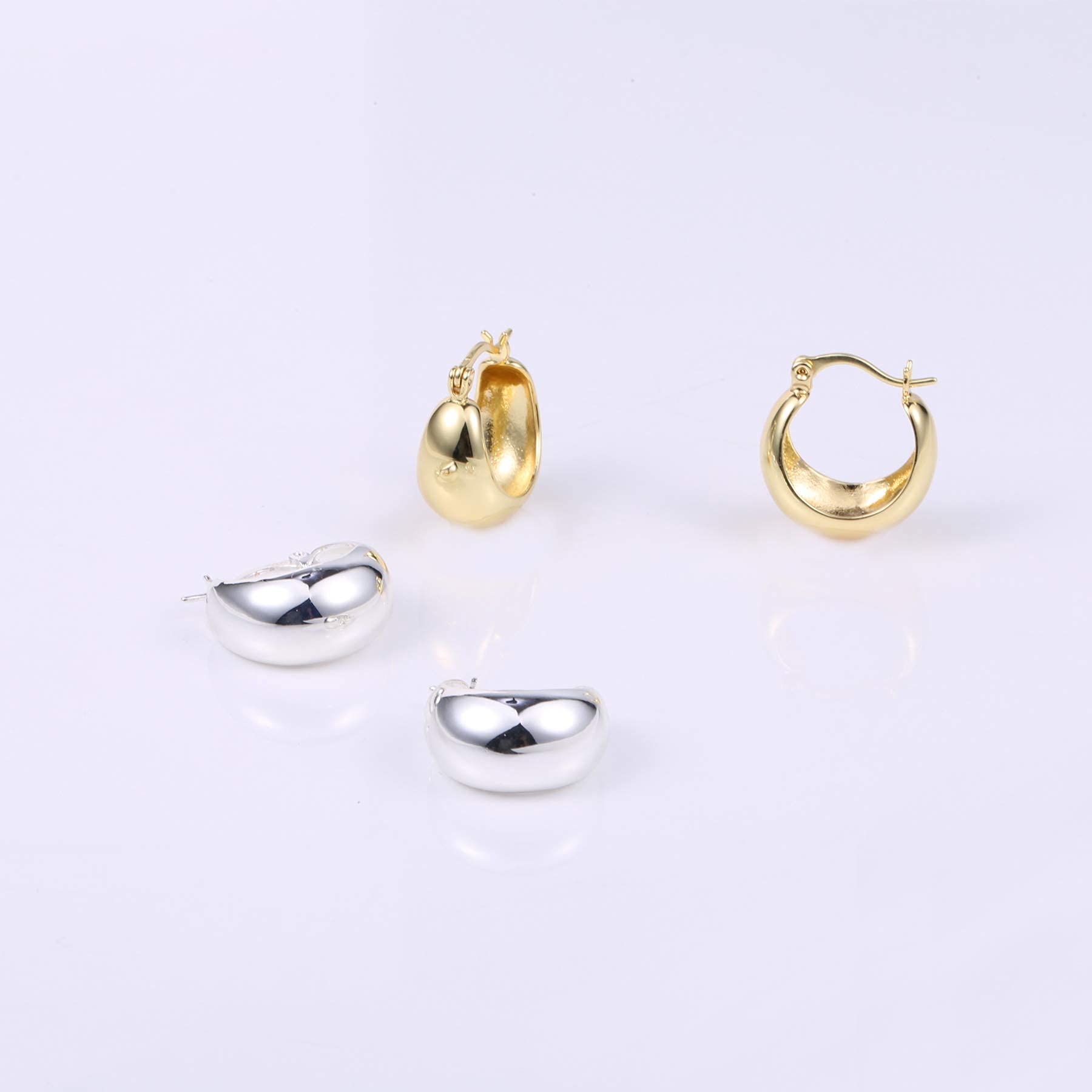 KISSPAT Chunky Silver Huggie Hoop Earrings for Women Girls | Hypoallergenic Sterling Silver Post Small Thick Huggie Earring Hoops