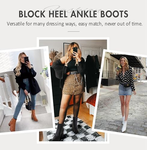 Jeossy Women's 9635 Chunky Heeled Ankle Boots | Black Pointed Toe Stacked Block Heel Booties with Zipper Size 6.5(DJY9635 Black 06.5)
