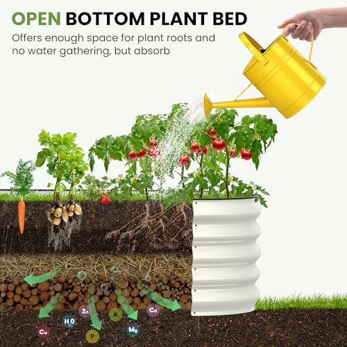 Pattiumo Oval 8x2x1.5 FT Galvanized Raised Garden Bed Kit, 7 in 1 Large Metal Planter Box for Outdoor Gardening, 18” Garden Bed for Vegetables Flower Herb(Pearl White)