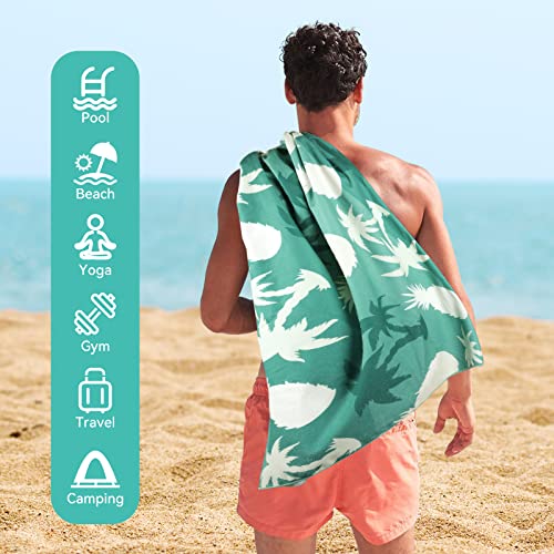 DECOMEN Beach Towel, Microfiber Beach Towels, Oversized Lightweight Quick Dry (73" x 32") Sand Proof, Absorbent, Compact, Beach Blanket, for Swimming,Sports,Gym-Sea Turtle&Sea Wave