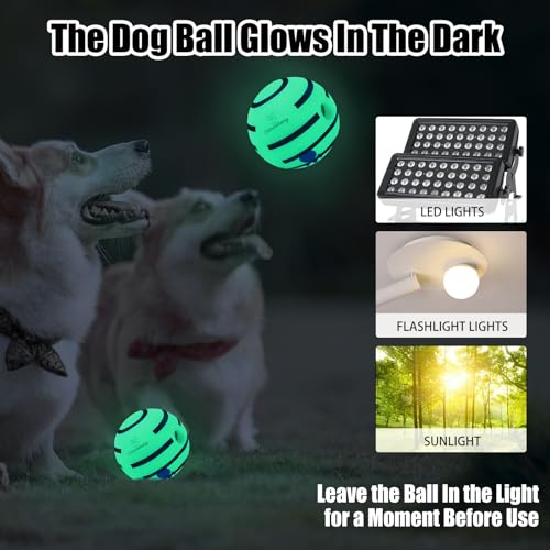 Wobble Giggle Ball for Dogs, Durable Interactive Light Up Dog Wobble Ball, Dog Balls with Fun Giggle Sounds When Rolled or Shaken, Glow in The Dark Ball for Dog Training Teeth Cleaning 2.75inch