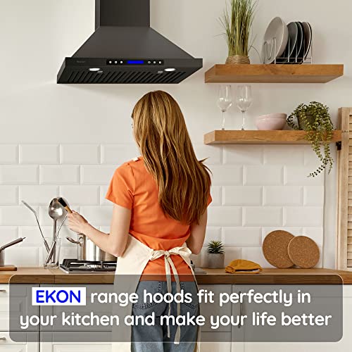 Range Hood, EKON NAP02 Black 900CFM Wall Mount Range Hood Ducted/Ductless Convertible Kitchen Chimney Vent, 4 Speeds Touch Control/Remote,Delay Shut Off Function,Dishwasher-safe Filters (NAP02-30IN)