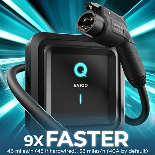 EVIQO Level 2 EV Charger - Smart EV Chargers - 48 Amp Home EVSE - WiFi EV Level 2 Charger - Level 2 Charger NEMA 14-50 or Hardwire - 25ft Cable EV Charger Level 2, Electric Car Charger Energy Star/UL