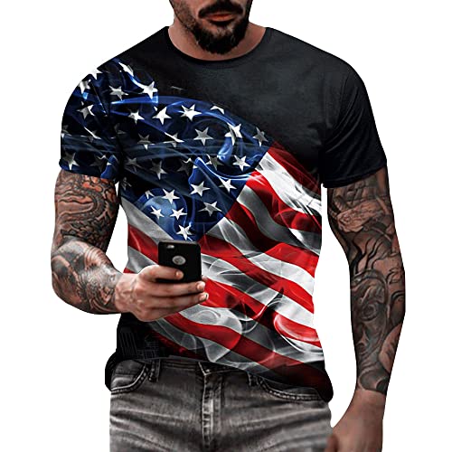 Men's American Flag USA Flag Patriotic 4th of July America T-Shirt Round Neck Tees US Eagle Short Sleeve