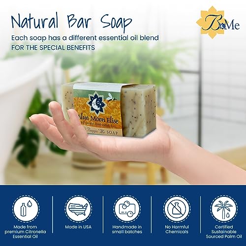 Blue Moon Elise Ain't Buggin Me Citronella Bar Soap for Men and Women, Natural Handmade Soap with Pure Citronella Essential Oils, Soap Bar for Camping and Outdoor Activities