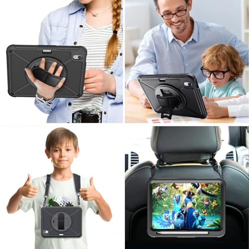 ZtotopCases for iPad 10th Generation Case 10.9 Inch with Screen Protector, Pen Holder, Handle Shoulder Strap,360 Rotating Stand Rugged Protective Case for iPad 10th Gen 2022(A2696/A2757/A2777), Black