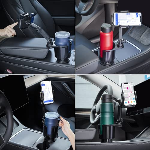 Car Cup Holder Expander Adjustable Base with Phone Mount THIS HILL 360° Rotation Cup Holder Cell Phone Holder for Car Compatible with iPhone All Smartphones