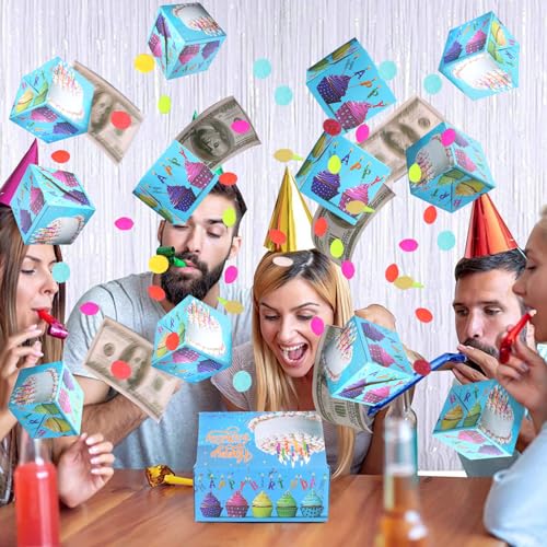 BABORUI Birthday Surprise Box Gift Box for Money, Happy Birthday Surprise Gift Box Explosion with Confetti, Seeroze Exploding Gift Box for Men Women Kids(Blue Birthday)