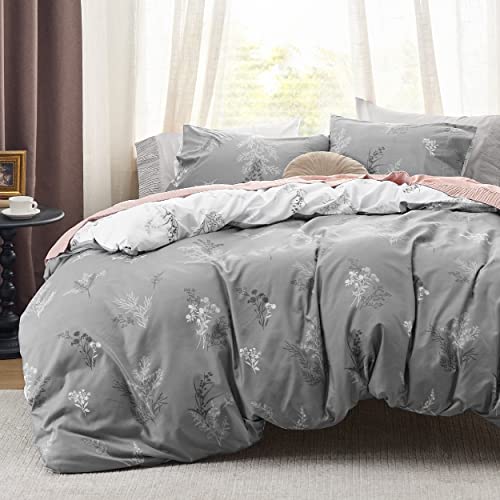Bedsure Duvet Cover Queen Size - Cute Reversible Floral Duvet Cover Set with Zipper Closure, Misty Lilac Bedding Set, 3 Pieces, 1 Duvet Cover 90"x90" with 8 Corner Ties and 2 Pillow Shams 20"x26"