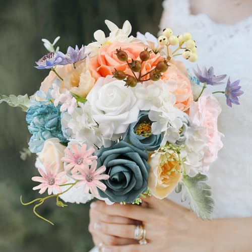 Garisey Artificial Flowers Combo for DIY Wedding Bouquets Combo Centerpieces Arrangements Party Bridal Baby Shower Home Decorations-Blush Pink