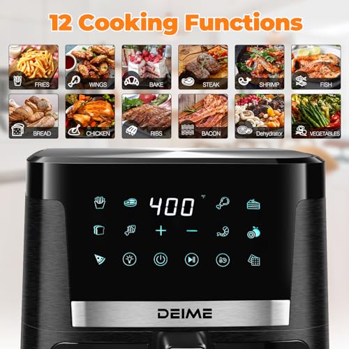 DEIME Air Fryer 7.5 QT 1700W Oilless Oven Healthy Cooker Air Fryers Large Capacity with 12 Presets, Visible Cooking Window, LCD Touch Screen, Customerizable Cooking, Non-Stick Basket (Black)