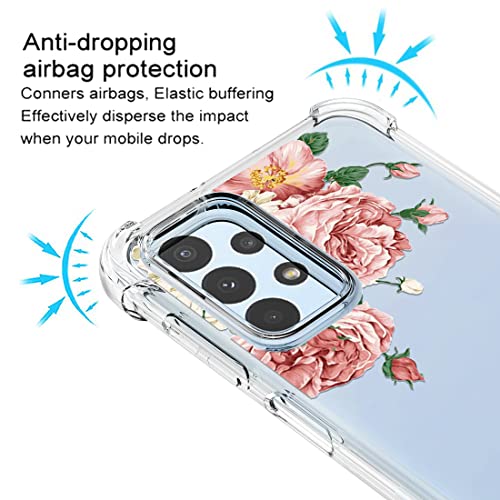 Osophter for Samsung Galaxy A23 Case Clear Transparent Reinforced Corners TPU Shock-Absorption Flexible Cell Phone Cover for Samsung Galaxy A23 5G/4G(Big Rose Flower)