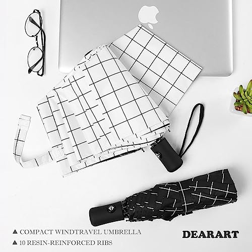 DEARART Umbrella for Rain and Wind, Auto Open&Close Stong Compact Umbrella Folding10 RIBS, Perfect Umbrella Essential Travel/Car/Backpack and on the go, Black Lattic