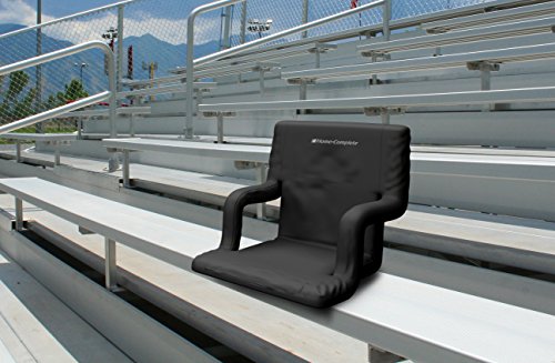 Wide Stadium Chair Cushion - Bleacher Seat with Padded Back Support, Armrests, 6 Recline Positions, and Portable Carry Straps by Home-Complete (Black)