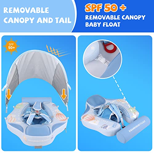 GENTEACO Newest Mambobaby Baby Swim Float with Canopy 3-24 Months Non-Inflatable Infant Floats for Pool Add Tail Avoid Flip Skin-Friendly Material for Toddler Boys Girls(Blue)