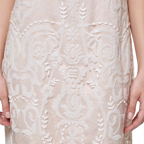 Vince Camuto Women's Sleeveless Boat Neck Sequin Shift Dress, Ivory