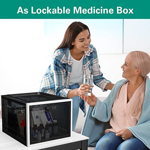 iBune Large Medication Lock Box, Lockable Storage Box Lock Box for Medication, Lock Boxes for Personal Items, Fridge Lock Box Food Lock Box Snack Locker Phone Lock Box, Black