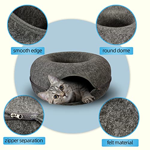 Cat Tunnel Bed, Cat Tunnels for Indoor Cats Large, Peekaboo Cat Cave, Cat Hideaway Folded Cat Donut Tunnel, Detachable Round Felt & Washable Interior Cat House (20 in * 20 in* 9 in Medium) Dark Gray