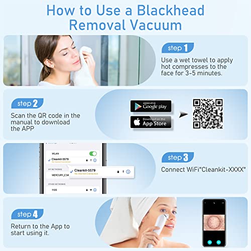 Blackhead Remover Vacuum, Black Head Extractions Tool with Camera for USB Interface Type Pore Vacuum, Men and Women Pore Cleaner, 6 Suction Heads & 3 Adjustment Modes (Black)