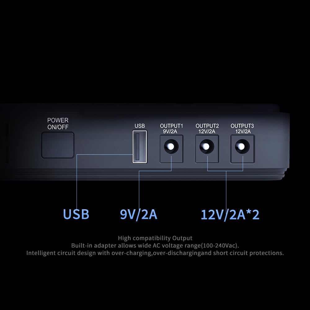 Mini UPS Battery Backup 10400mAh 38.48Wh,Output USB 5V/2A and DC 12V/2A,Home Small UPS Power Supply for WiFi Router Phone Camera