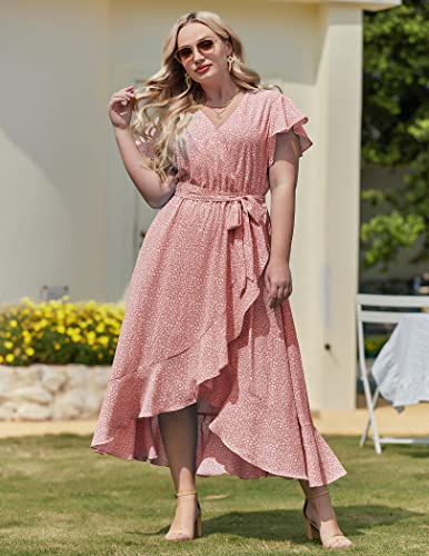 IN'VOLAND Plus Size Womens Casual Floral Deep V Neck Short Sleeve Long Evening Dress Cocktail Party Maxi Wedding Dresses