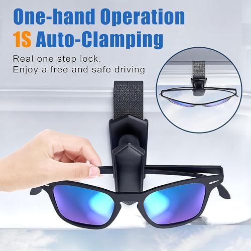 Veharvim One-Handed-Operation Sunglasses Holder for Car, 2 Pack Visor Sunglass Holder Clip, Car Accessories Interior, Universal Fit Silicone Padded Visor Sunglass Holder Car, Unmatched Durability