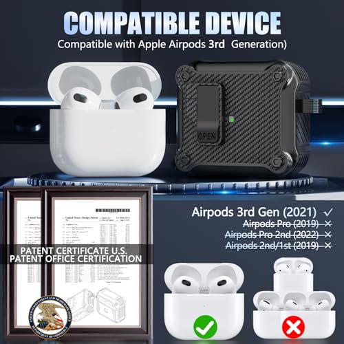 Pohgelan Compatible with AirPods 3rd Generation Case Cover with Cleaner kit,Secure Lock Clip Protection,Automatic Snap Switch Design for Apple Airpod 3 Generation Charging Case-White