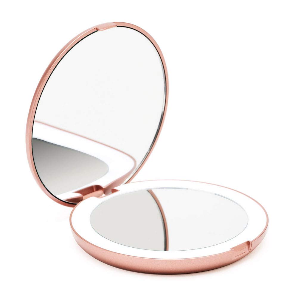 Fancii LED Lighted Travel Makeup Mirror, 1x/10x Magnification - Daylight LED, Compact, Portable, Large 5" Wide Illuminated Folding Mirror (Lumi) Rose Gold