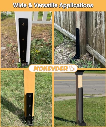 Mokeyder Fence Post Anchor Kit, Heavy Duty Metal Steel Fence Post Repair Kit, Fence Post Anchor Stakes Ground Spike for Repairing Tilted/Broken Wood Fence Post, Metal-Plate Style, 1 Pack
