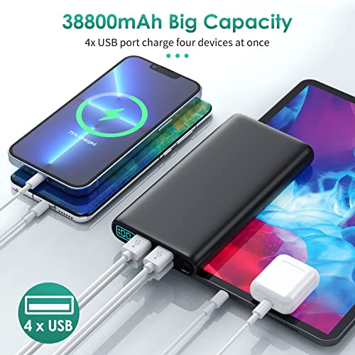 Portable Charger 38800mAh,LCD Display Power Bank,4 USB Outputs Battery Pack Backup, USB-C in&out Dual Input Phone Charging Compatible with iPhone 15/14/13 Pro Max/12,Android Samsung Galaxy Pixel Nexus