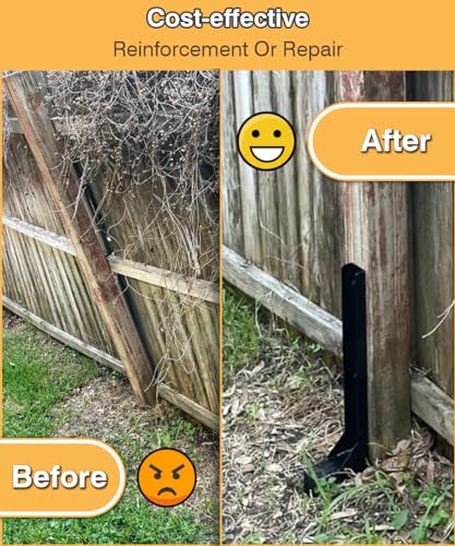 Mokeyder Fence Post Anchor Kit, Heavy Duty Metal Steel Fence Post Repair Kit, Fence Post Anchor Stakes Ground Spike for Repairing Tilted/Broken Wood Fence Post, Metal-Plate Style, 1 Pack