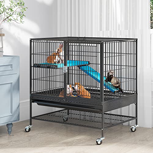 YITAHOME Metal 2-Tiers Small Animal Cages for Adult Rats Ferret Chinchilla Guinea Pig Large Hamster Indoor Critter Nation Cage Single-Story