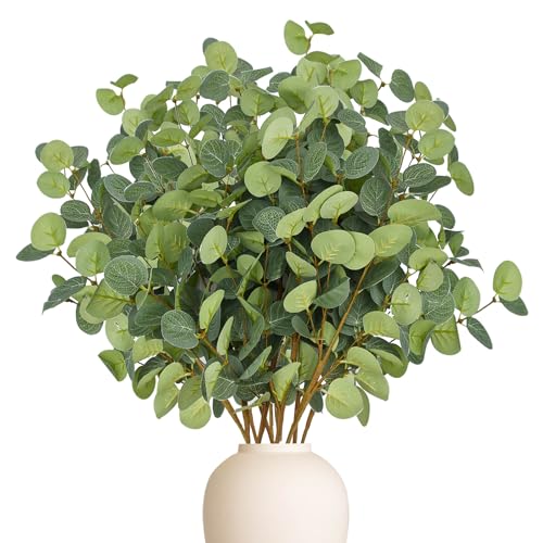 TGANNYOCR 12 Pcs Artificial 24" Tall Eucalyptus Stems Faux Eucalyptus Branches Fake Plant Leaves Artificial Greenery Stems for Vase Home Centerpieces Bouquets Wedding Decorations