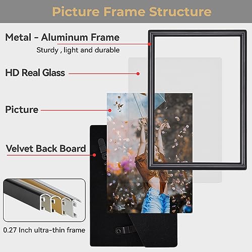 11x14 Picture Frame Set of 2, Brass Metal Photo Frames with HD Glass, Fits 8x10 with Mat or 11x14 without Mat, Wall Hanging and Table Display, 2 Pack