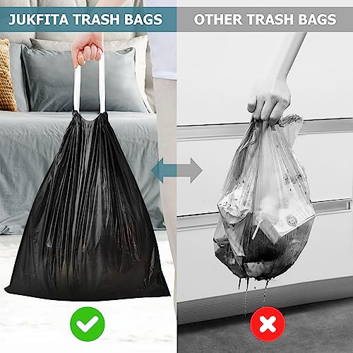 Small Trash Bags Drawstring, JUKFITA Extra Strong 4 Gallon Garbage Bags, Unscented Trash Can Liners fit Bathroom Kitchen Office, Dark 60 Count