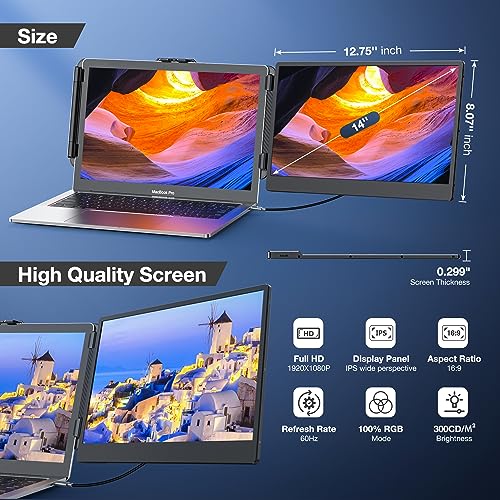 Kwumsy L1 Portable Monitor for Laptop, 12.3" IPS FHD High Brightness 600CD/㎡Gaming Monitor with Foldable Kickstand/Dual Speakers, Travel Touch Screen Monitor for Windows Mac PC Laptop Phone PS5/Switch