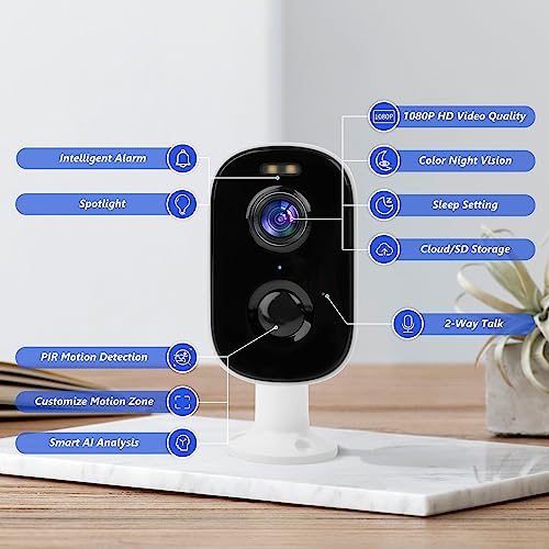 Geekee Solar Security Cameras Wireless Outdoor, Cameras for Home Security with Motion Detection, Spotlight/Siren Alarm, 1080P Color Night Vision, 2-Way Talk, Waterproof SD/Cloud Storage WiFi Camera